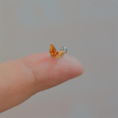 Bakır Renk Kelebekli Piercing Helix Kıkırdak Conch Lob Silver