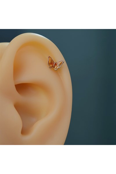 Bakır Renk Kelebekli Piercing Helix Kıkırdak Conch Lob Silver