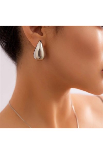 Bombeli Küpe Damla Model Küpe Silver Renk