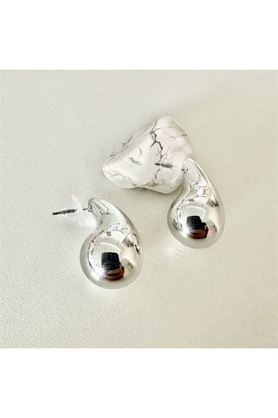 Bombeli Küpe Damla Model Küpe Silver Renk