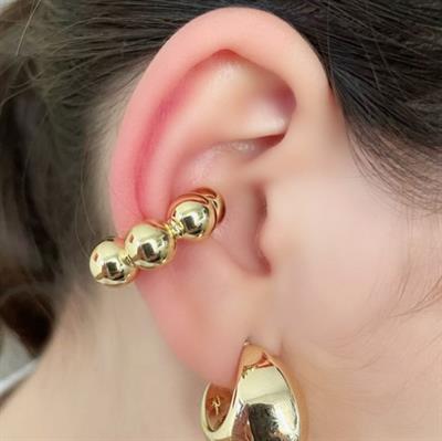 Bombeli Topçuklu Earcuff Kıkırdak Küpe Büyük Boy Gold