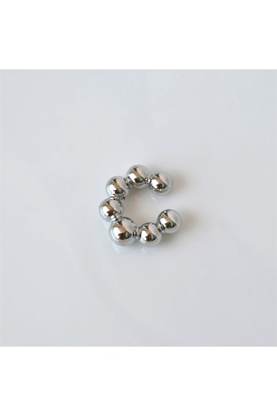 Bombeli Topçuklu Earcuff Kıkırdak Küpe Büyük Boy Silver