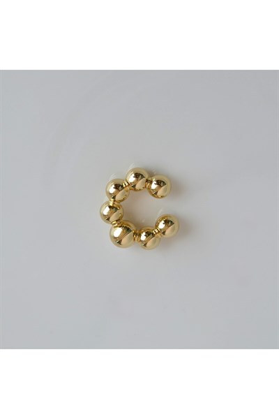 Bombeli Topçuklu Earcuff Kıkırdak Küpe Büyük Boy Gold