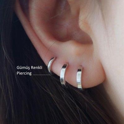 Çelik Düz Halka Tragus Helix Kıkırdak Lobe Piercing Silver Renk