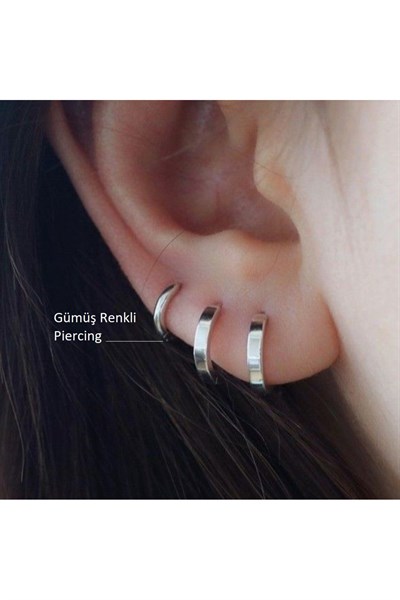 Çelik Düz Halka Tragus Helix Kıkırdak Lobe Piercing Silver Renk