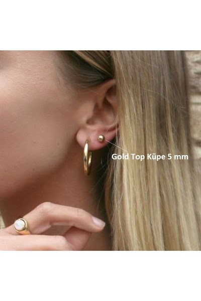 Çelik Gold Top Küpe 5 Mm Çift