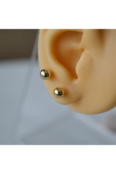 Çelik Gold Top Küpe 5 Mm Çift