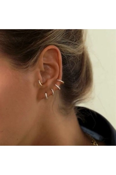 Çelik Taşlı Minik Halka Küpe Rose Gold Renk