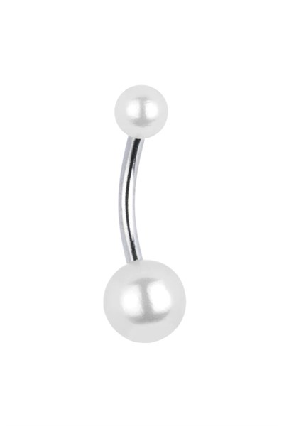 Çelik Top İnci Göbek Piercingi Silver Rekli