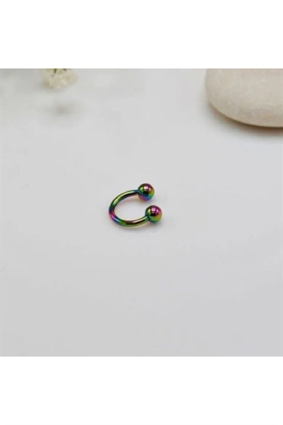 Çelik Tragus 6 Mm Helix Piercing Hologram Renk Ucu Toplu