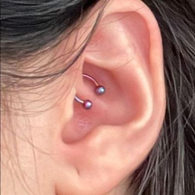 Çelik Tragus 6 Mm Helix Piercing Hologram Renk Ucu Toplu