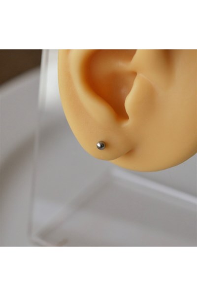 Cerrahi Çelik 3 mm Tek Top Küpe Gümüş Renk TEK ADET