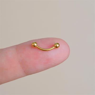 Cerrahi Çelik 8 mm İki Ucu Toplu Minimal Göbek Piercingi Gold Renkli