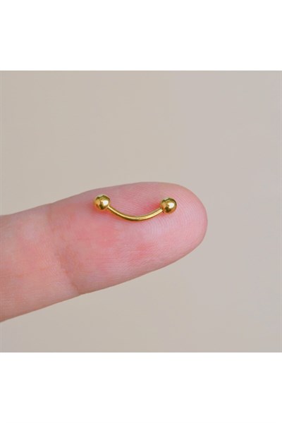 Cerrahi Çelik 8 mm İki Ucu Toplu Minimal Göbek Piercingi Gold Renkli