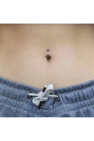 Cerrahi Çelik 8 mm İki Ucu Toplu Minimal Göbek Piercingi Siyah Renkli