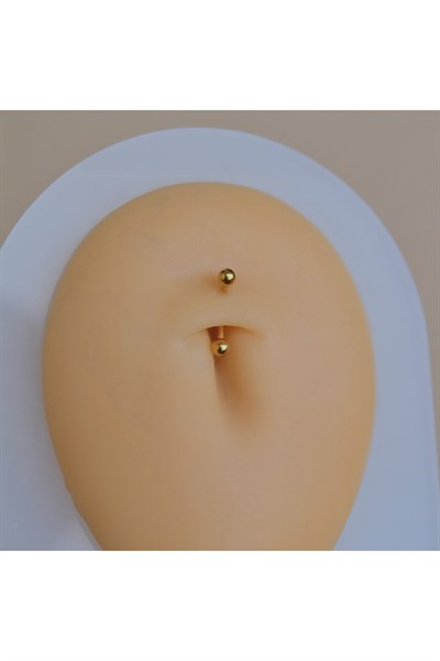Cerrahi Çelik 8 mm İki Ucu Toplu Minimal Göbek Piercingi Gold Renkli