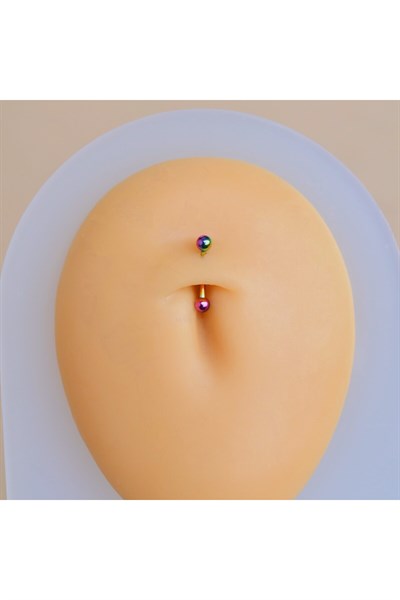 Cerrahi Çelik 8 mm İki Ucu Toplu Minimal Göbek Piercingi Hologram Renkli
