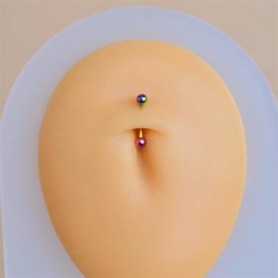 Cerrahi Çelik 8 mm İki Ucu Toplu Minimal Göbek Piercingi Hologram Renkli
