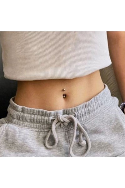 Cerrahi Çelik 8 mm İki Ucu Toplu Minimal Göbek Piercingi Silver Renkli