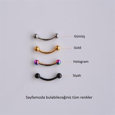 Cerrahi Çelik 8 mm İki Ucu Toplu Minimal Göbek Piercingi Silver Renkli