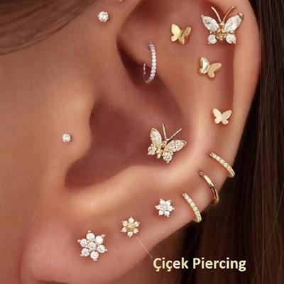 Cerrahi Çelik Arkası Düz Çiçek Tragus Piercing Helix Conch Daith