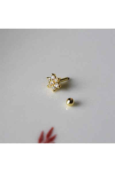 Cerrahi Çelik Çiçek Piercing Tragus Helix Conch Kıkırdak Lob Gold Renk