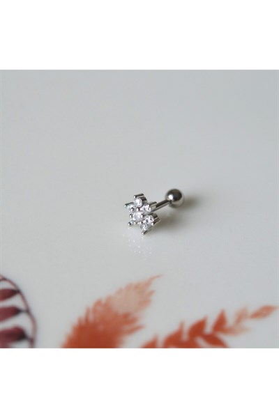 Cerrahi Çelik Çiçek Piercing Tragus Helix Conch Kıkırdak Lob Gümüş Renk