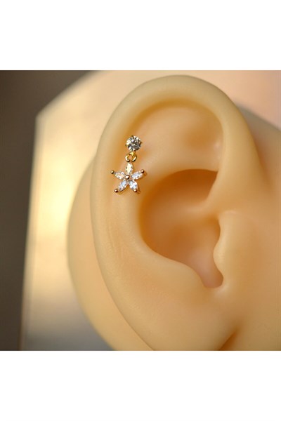 Cerrahi Çelik Çiçek Sallantılı Piercing Helix Kıkırdak Gold Renk