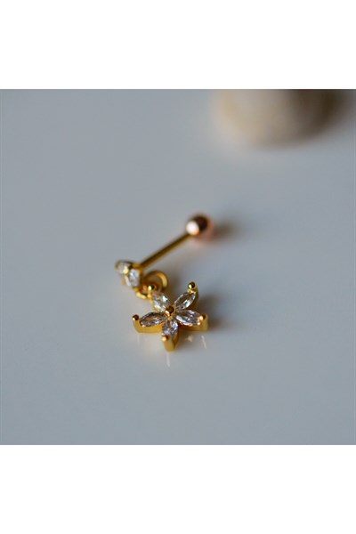 Cerrahi Çelik Çiçek Sallantılı Piercing Helix Kıkırdak Gold Renk