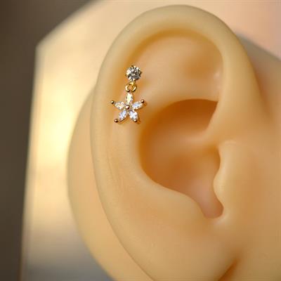 Cerrahi Çelik Çiçek Sallantılı Piercing Helix Kıkırdak Gold Renk