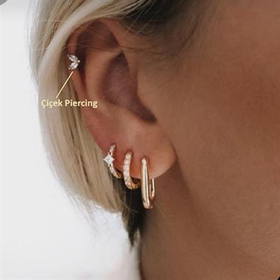 Cerrahi Çelik Çiçek Tragus Piercing Helix Kıkırdak Anti Helix Gold Renk