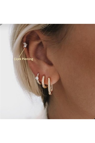 Cerrahi Çelik Çiçek Tragus Piercing Helix Kıkırdak Anti Helix Gold Renk