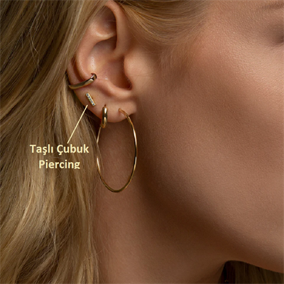 Cerrahi Çelik Düz Çubuk Tragus Piercing Helix Kıkırdak Anti Helix Gold Renk