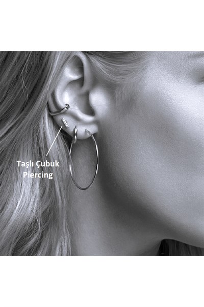Cerrahi Çelik Düz Çubuk Tragus Piercing Helix Kıkırdak Anti Helix Silver Renk