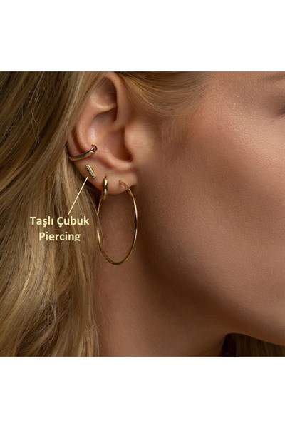 Cerrahi Çelik Düz Çubuk Tragus Piercing Helix Kıkırdak Anti Helix Gold Renk