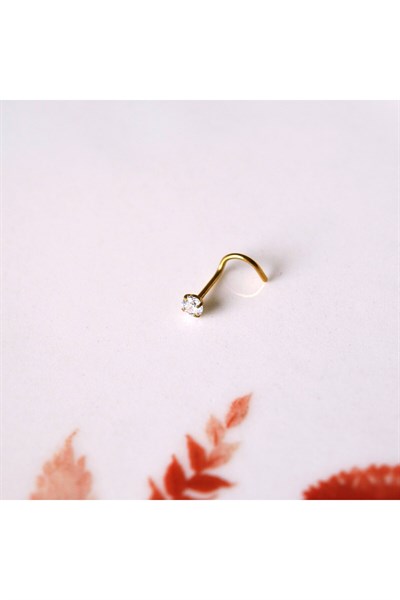 Cerrahi Çelik Gold Renk Tek Taş Burun Piercingi Nostril Screw Çelik Hızma