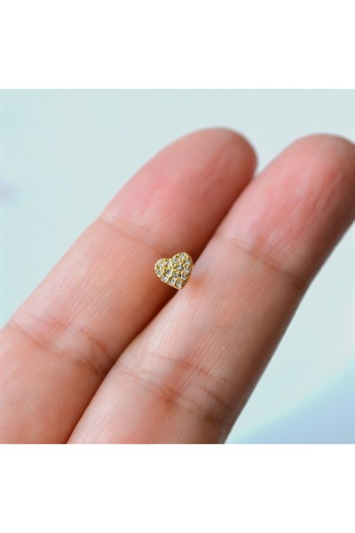 Cerrahi Çelik Gold Taşlı Kalp Tragus Piercing Helix Kıkırdak