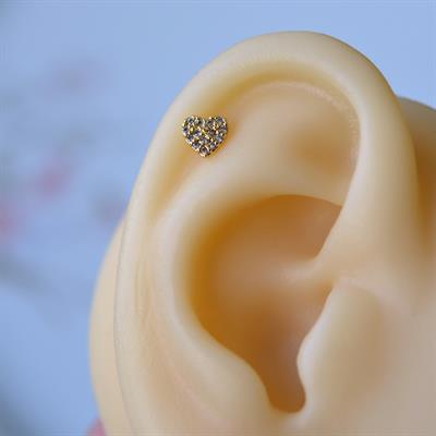 Cerrahi Çelik Gold Taşlı Kalp Tragus Piercing Helix Kıkırdak