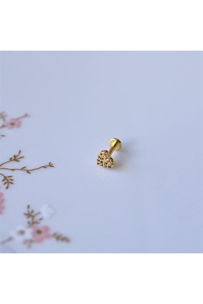 Cerrahi Çelik Gold Taşlı Kalp Tragus Piercing Helix Kıkırdak
