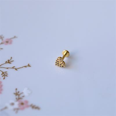 Cerrahi Çelik Gold Taşlı Kalp Tragus Piercing Helix Kıkırdak