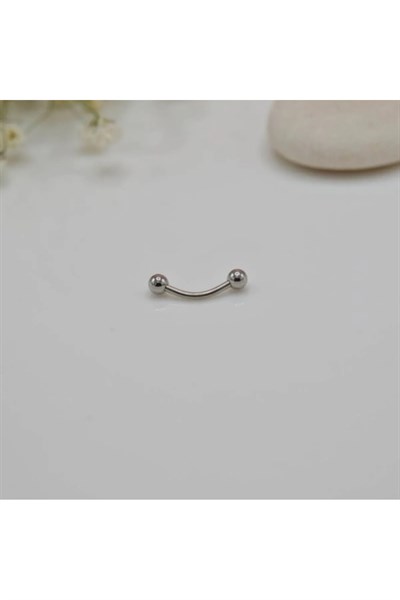 Cerrahi Çelik İki Ucu Toplu Dil Dudak Piercingi 8 mm Gümüş Renk