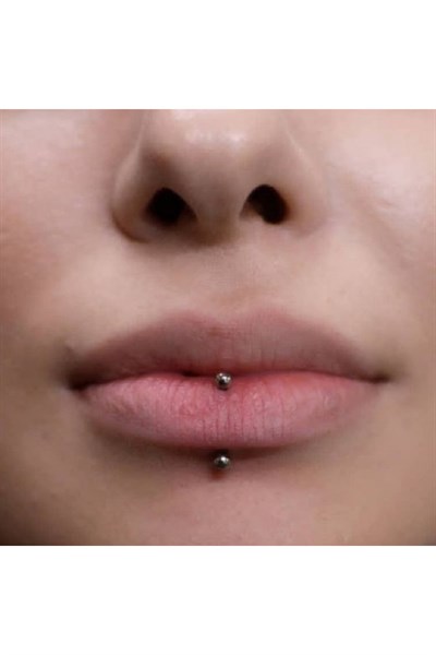Cerrahi Çelik İki Ucu Toplu Dil Dudak Piercingi 8 mm Gümüş Renk