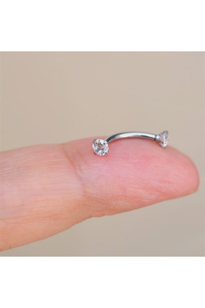 Cerrahi Çelik Küçük Taşlı Göbek Piercingi Silver Renk Minimal Ürün