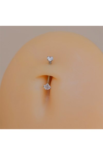 Cerrahi Çelik Küçük Taşlı Göbek Piercingi Silver Renk Minimal Ürün
