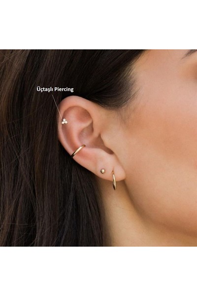 Cerrahi Çelik Mini Üçtaş Tragus Piercing Helix Kıkırdak Gold Renk