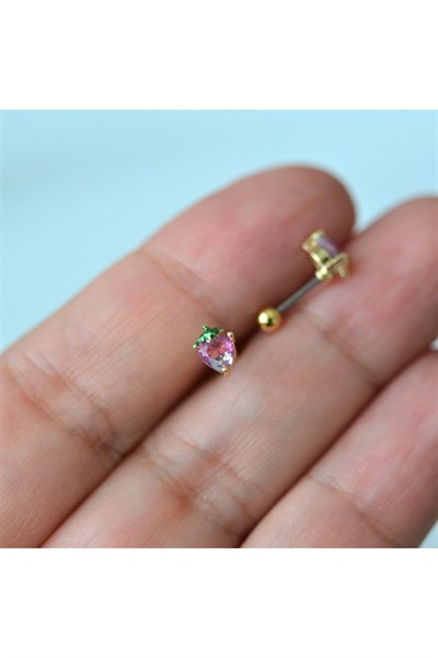 Cerrahi Çelik Pembe Çilek Piercing Helix Lob Kıkırdak Tragus