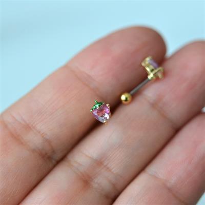 Cerrahi Çelik Pembe Çilek Piercing Helix Lob Kıkırdak Tragus