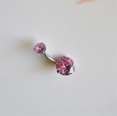Cerrahi Çelik Pembe Taşlı Göbek Piercingi