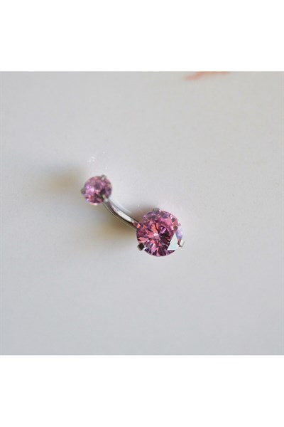 Cerrahi Çelik Pembe Taşlı Göbek Piercingi