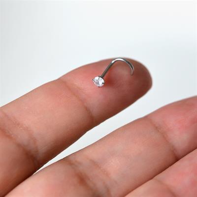 Cerrahi Çelik Silver Renk Tek Taş Burun Piercingi Nostril Screw Çelik Hızma